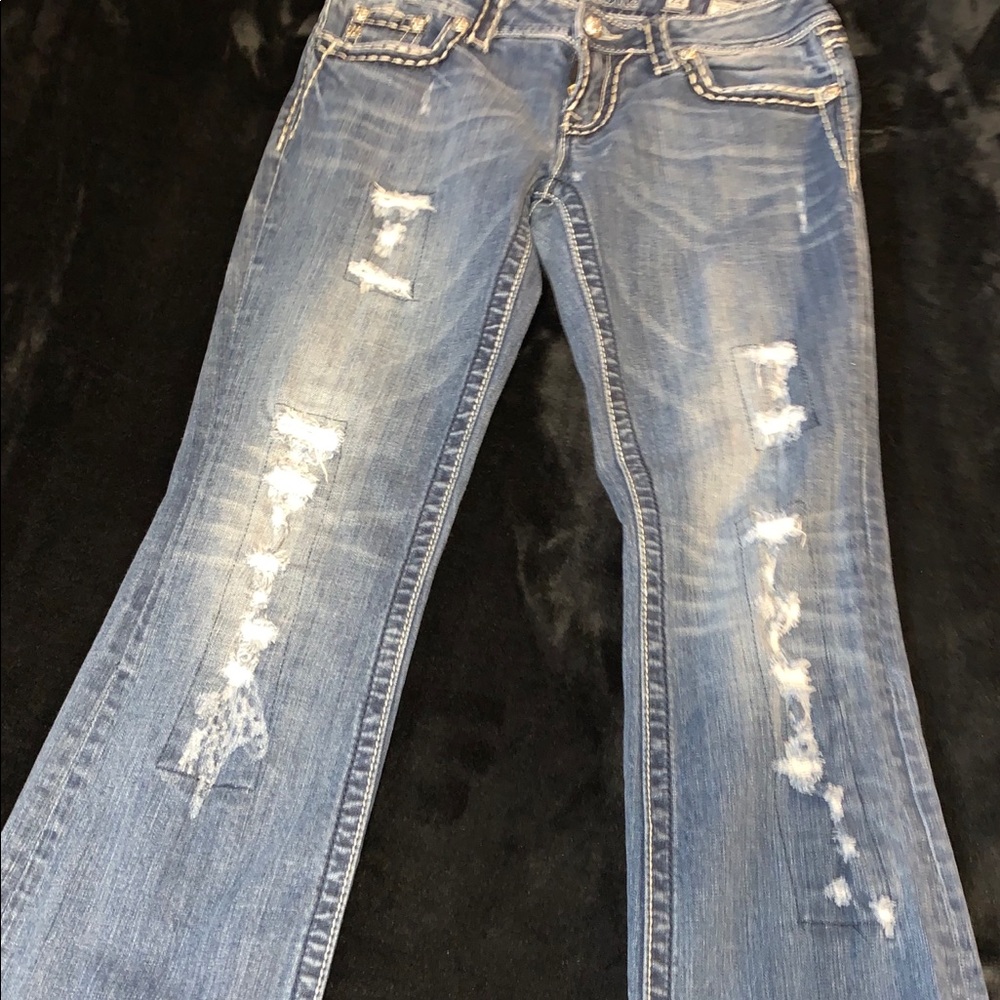 Miss Me boot cut patched blue Jeans Sz 28